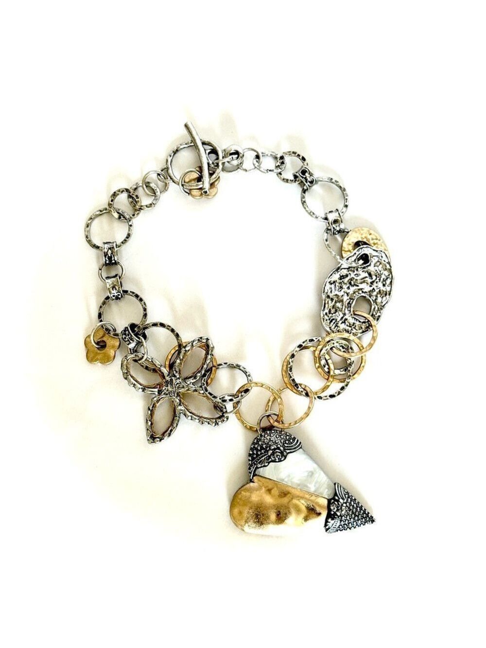 ZARA | NWOT | Mixed Metal Statement Necklace With Marbleized Heart Pendant 🪽♥️